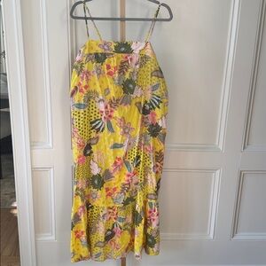 LOFT Yellow Floral Maxi Dress with Pink & Green Accents
